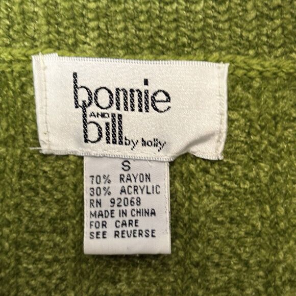 Vintage 90s Small Chenille Sweater Cardigan Peter Pan Collar Pockets Green Cozy - Picture 4 of 9